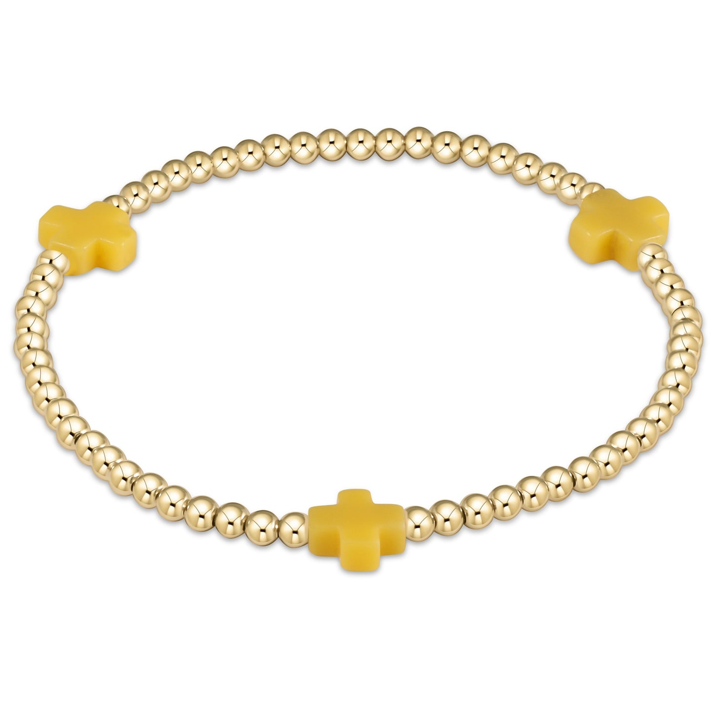 Pulsera de Cuentas de 3 mm con Cruz y Patrón Dorado Signature